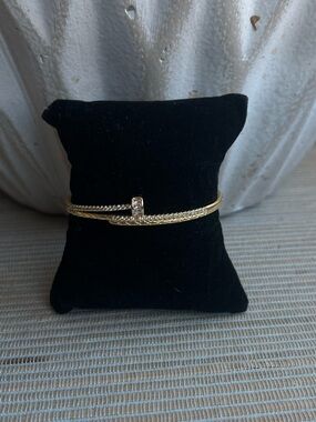 Gold-Tone Pavé Crystal nail accent Wrap Bangle Bracelet with engraved x